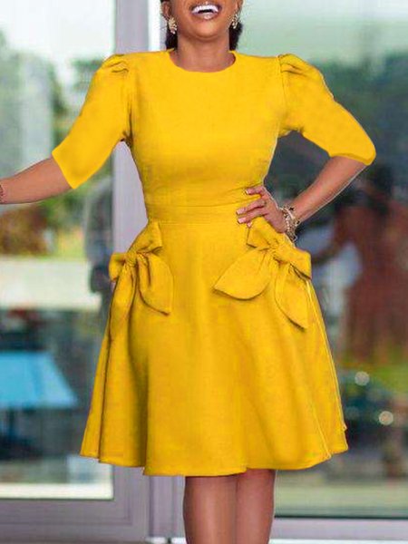 

Regular Fit Plain Elegant Midi Dress With No Belt, As picture, Mini Dresses