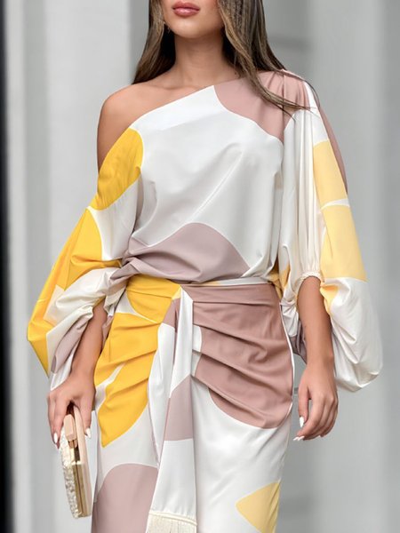 

Loose Urban Abstract Cold Shoulder Shirt, Yellow, Blouses and Shirts