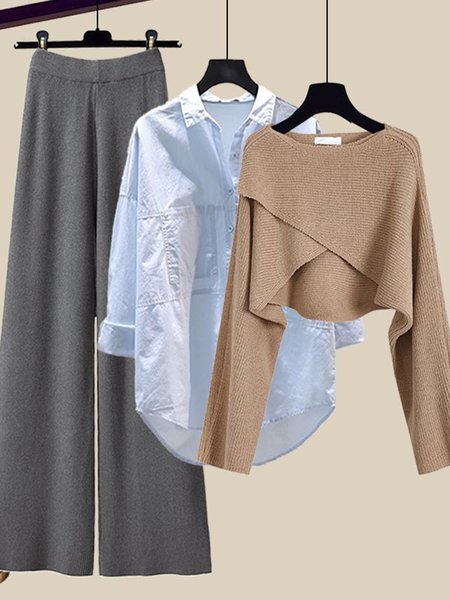 

Women Plain Crew Neck Long Sleeve Comfy Casual Top With Pants Matching Outfit, Color16, Sets