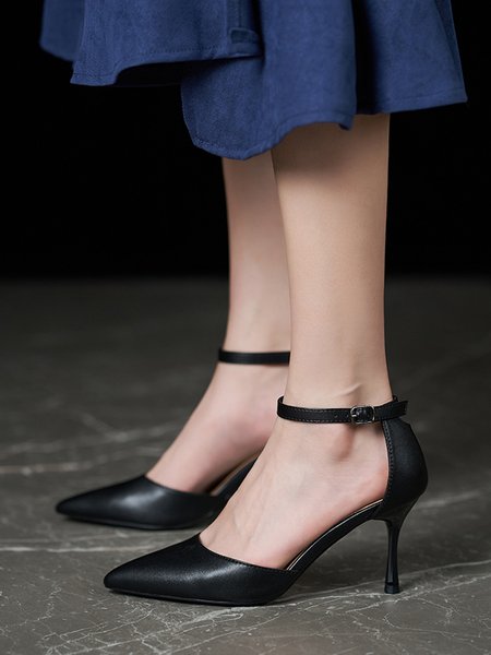 

Elegant Minimalist Hollow Out Adjustable Buckle Stiletto Heel Shoes, Black, Heels