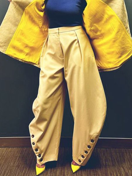 

Pocket Stitching Regular Fit Urban Plain Pants, Yellow, Pants