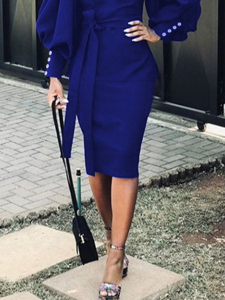 H-Line Plain Elegant Tight Daily Skirt, Blue, Skirts