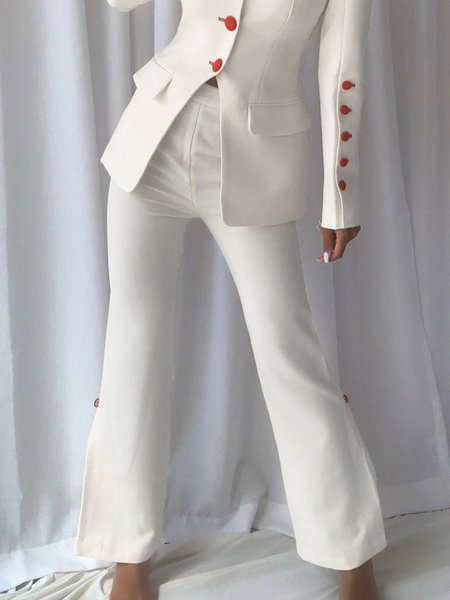

Plain Elegant Regular Fit Fashion Pants, White, Pants