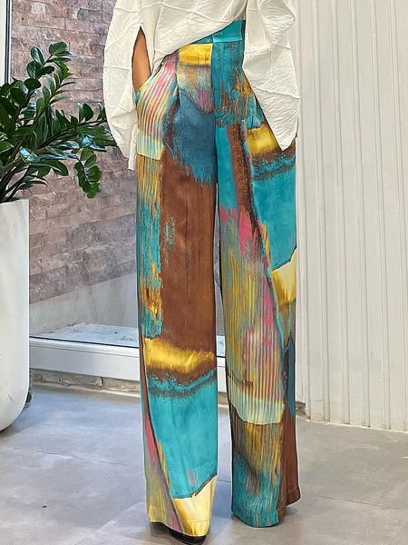 

Abstract Loose Elegant Long Pants Straight pants, As picture, Pants
