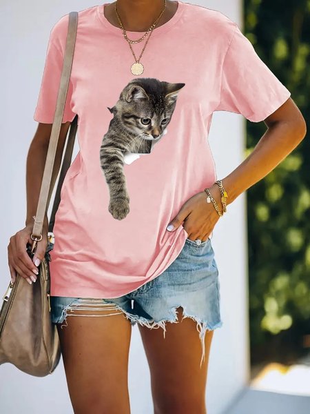 

Cat Casual T-Shirt, Pink, T-Shirts