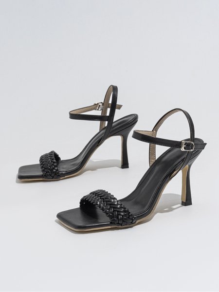 

Women Minimalist Braided Strappy Stiletto Heel Sandals, Black, Sandals