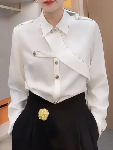 

Regular Fit Urban Color Block Long Sleeve Blouse, White, Blouses and Shirts