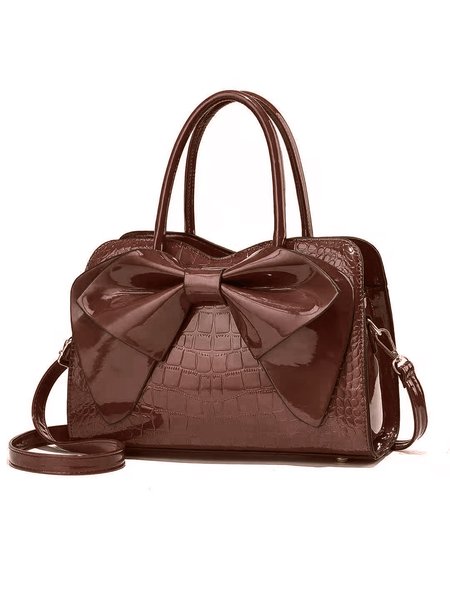 

Large Capacity Bownot Crocodile Embossed Tote Bag Urban Crossbody Bag, Coffee, Bags