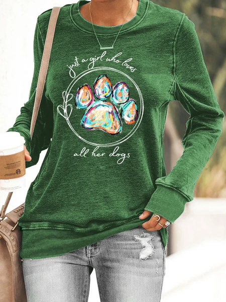 

Women's Just A Girl Who Loves All Her Dogs Casual Text Letters Sweatshirt, Green, Hoodies&Sweatshirts