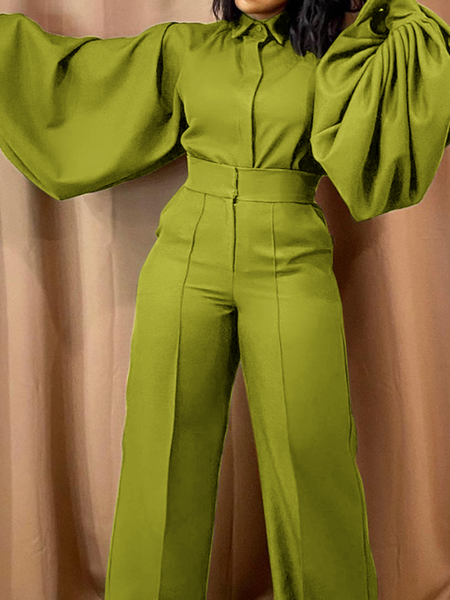 

Loose Urban Shirt Collar Long Sleeve Blouse, Green, Blouses and Shirts