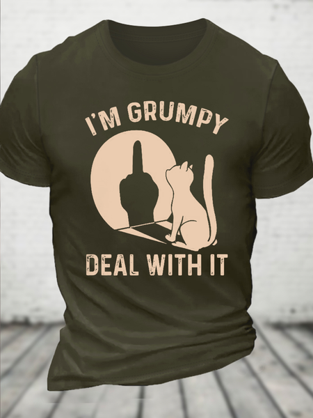 

Cotton I'm Grumpy Deal With It Loose Casual Rabbit T-Shirt, Green, T-shirts