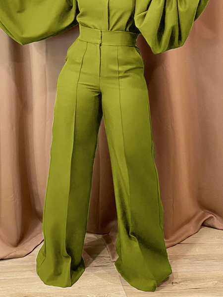 

Loose Plain Urban Long Pants Straight pants, Green, Pants