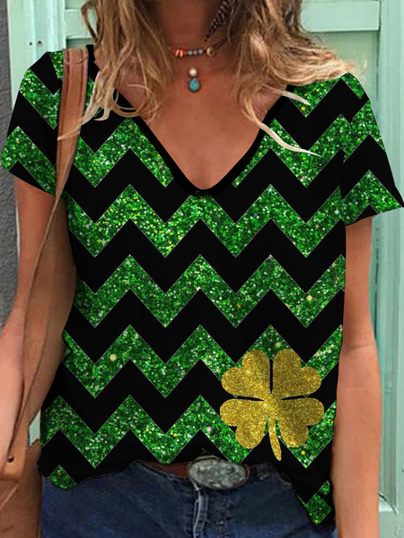 

Casual Loose Four-Leaf Clover Knitted T-Shirt, Multicolor, T-Shirts