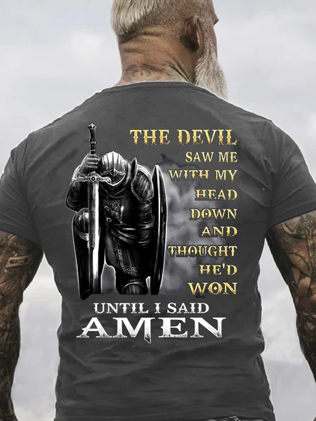 

Men's The Devil Saw Me With My Head Down Until I Said Amen Veterans T-shirt, Deep gray, T-shirts