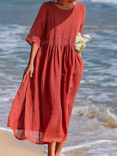 

Casual Crew Neck Embroidery Dress, Red, Dresses