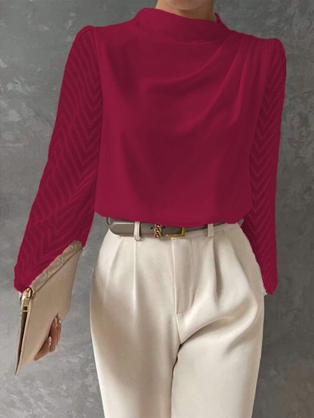 

Long Sleeve Plain Regular Micro-Elasticity Loose Blouse For Women, Red, Shirts