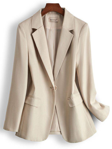 

Women's Plain Regular Sleeve Pocket Stitching Regular Regular Fit Blazer, Beige, Blazers