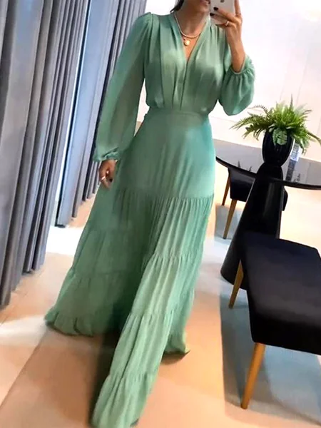 

Plain Lantern Sleeve Elegant Dress, Green, Elegant Dresses