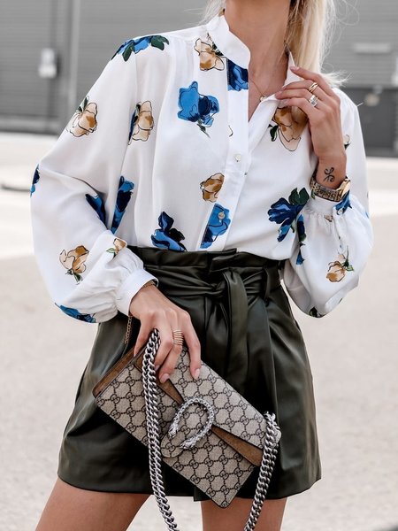 

Loose Casual Floral Blouse, Blue, Shirts & Blouses