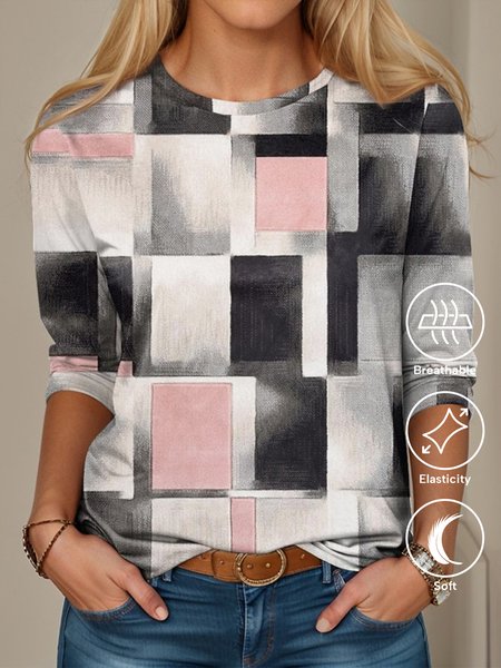 

Crew Neck Casual Loose T-Shirt, Pink, T-Shirts