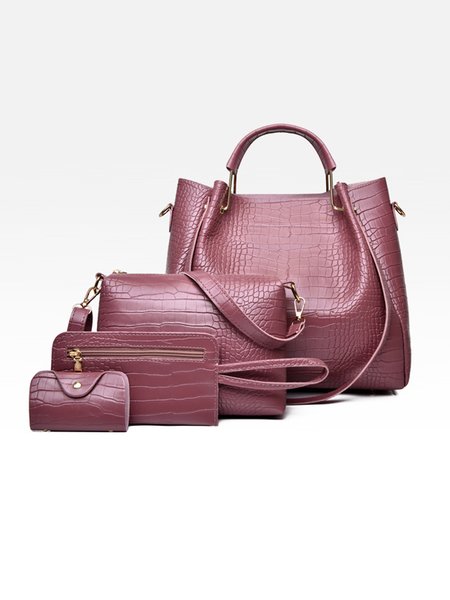 

4pcs/set Large Capacity Crocodile Embossed Handbag Commuting Tote Bag with Crossbody Strap, Dark pink, Bags