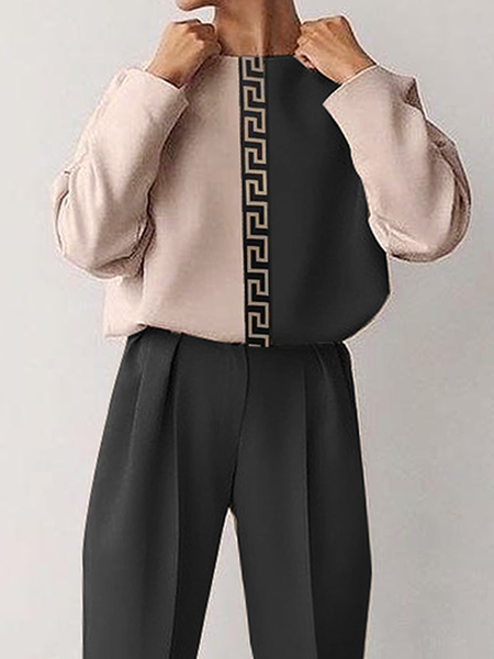 

Urban Crew Neck Long Sleeve Color Block Regular Fit Shirt, As picture, Blouses and Shirts