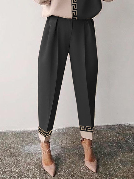 

Loose Color Block Urban Long Pants Straight pants, Black, Pants