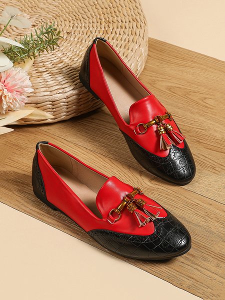 

Color Block Metal Tassel Commuting Slip On Shoes, Black-red, Flats