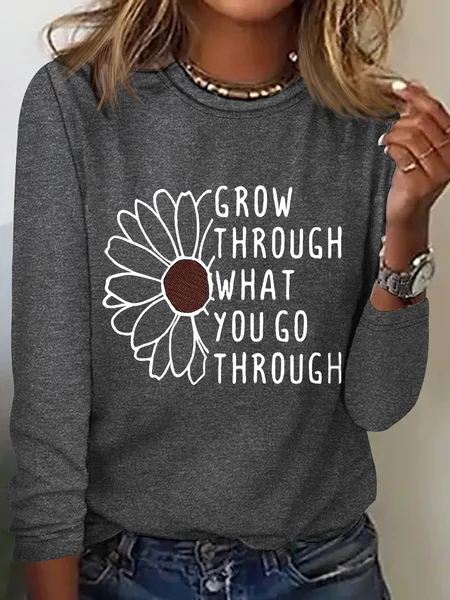 

Grow Through What You Go Through Simple Regular Fit Cotton-Blend Long Sleeve Shirt, Gray, Long sleeves