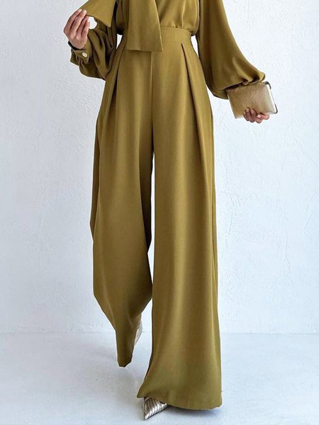 

Urban Regular Fit Plain Fashion Wide Leg Pants, Yellow, Pants