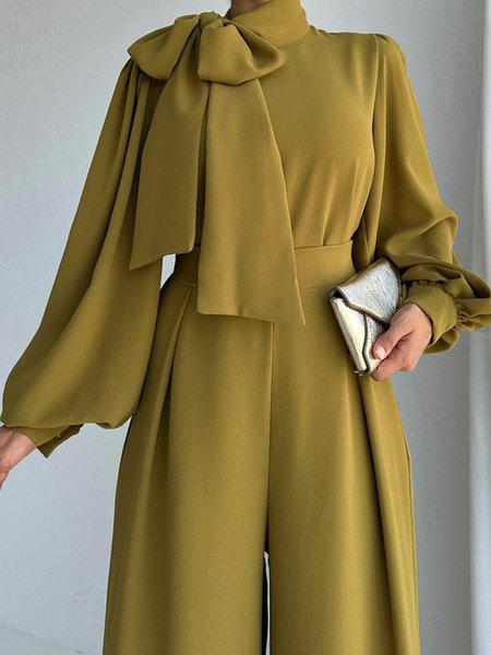 

Plain Stand Collar Regular Fit Urban Blouse, Yellow, Blouses and Shirts