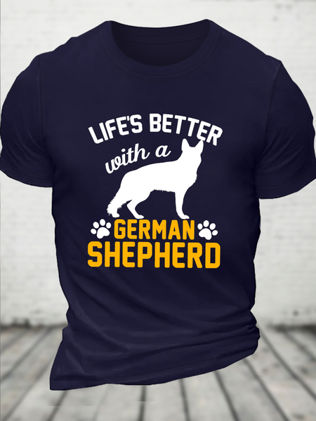 

Cotton German Shepherd Casual Text Letters T-Shirt, Dark blue, Shirts