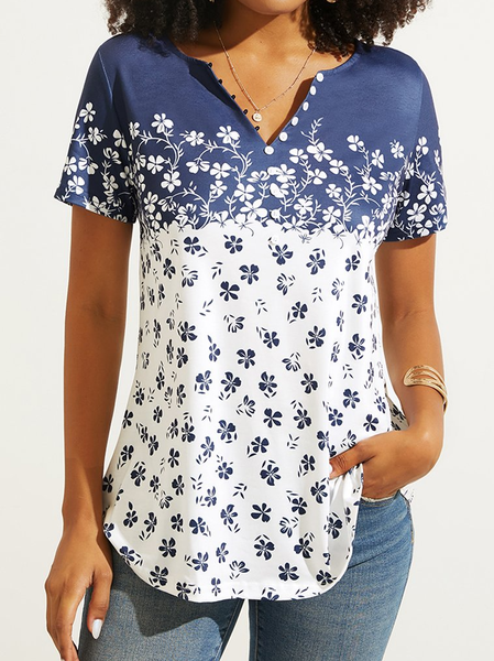 

Buckle Casual V Neck Floral Shirt, Navy blue, Shirts & Blouses