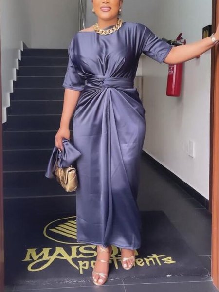 Elegant Regular Fit Plain Midi Dress, As picture, Maxi Dresses