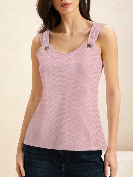 

Women's Casual Buckle Detail V Neck Plain Tank Top, Pink, Tanks & Camis