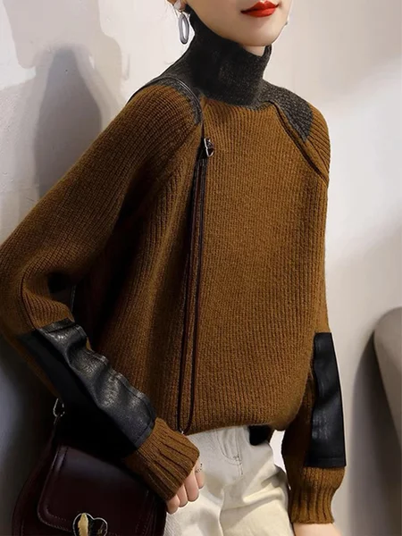 Turtleneck Urban Loose Long Sleeve Sweater, As picture, Pullovers