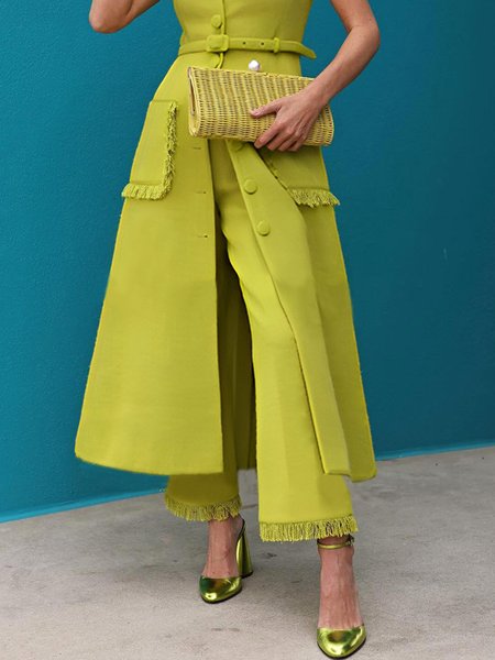 

Plain Regular Fit Urban Fashion Pants, Yellow, Pants