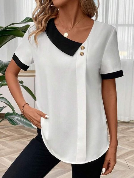 

Casual Asymmetrical Color Block Loose Shirt, White, Blouses & Shirts