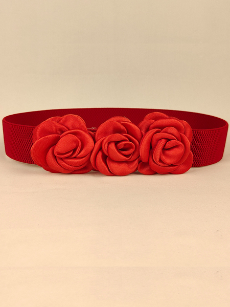 Floral Elegant Belt, Red, Belts