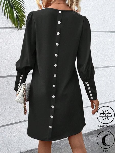 

Plain Buttoned Simple Dress, Black, Dresses
