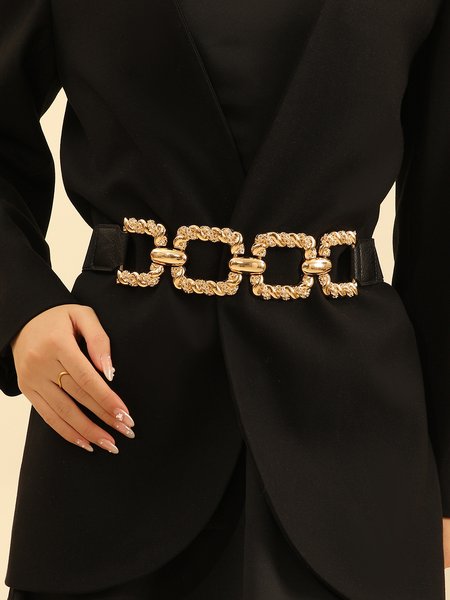 

Geometric Metal Chain Belt Stretch Wide Waistband, As picture, Belts