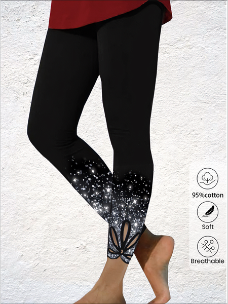 Casual Plain Long Leggings, Black, Leggings