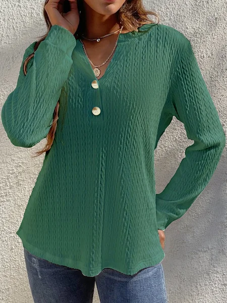 

Loose Plain Notched Casual T-Blouse, Green, Shirts & Blouses