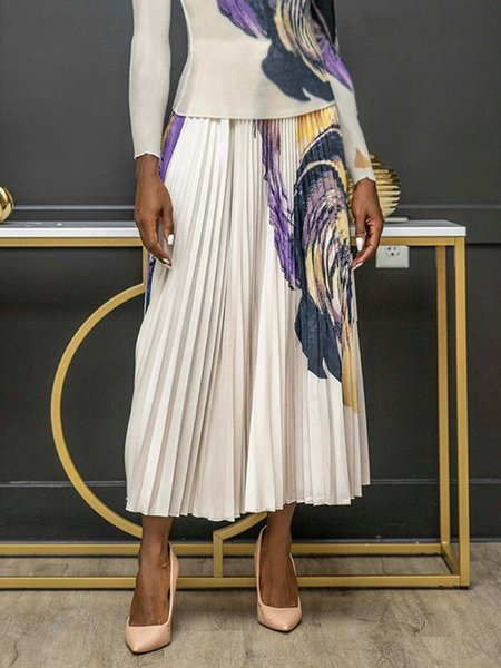 Abstract High Waist Urban Pleated Skirt, As picture, Skirts