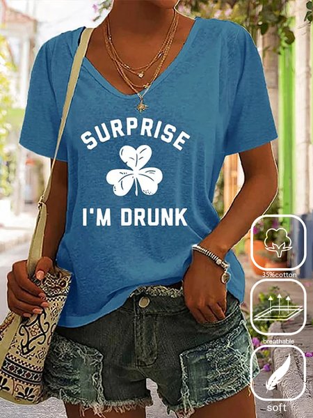 

Women's Shamrock Short Sleeve Tee T-shirt V Neck Casual Summer Top, Blue, T-Shirts