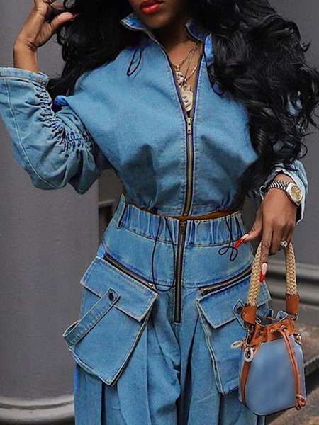 

Long Sleeve Regular Fit Casual Denim Denim Jacket, Blue, Denim Jackets
