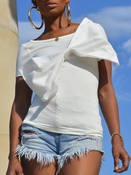 

Elegant Plain Tight Short Sleeve T-Shirt, White, Tees