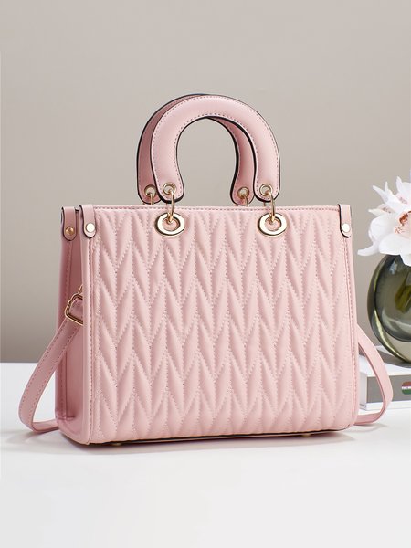 

Women Commuting Chevron Quilted Tote Bag with Crossbody Strap, Pink, Bags