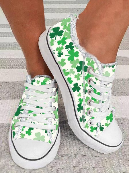 Women's Casual Shamrock Printing Lace Up Canvas Shoes
