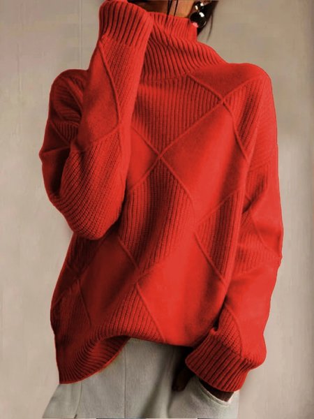 

Women Cable Knit Turtleneck Sweater Winter Pullover, Red, Sweaters